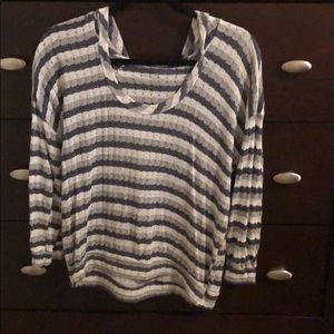 3/4 sleeve crew neck top with hood